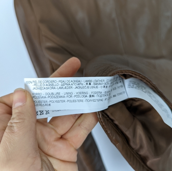 ZARA Basic XL Lambs Leather Brown Tan Moto Jacket Coat Crop Zipper Sleeves - Picture 8 of 9